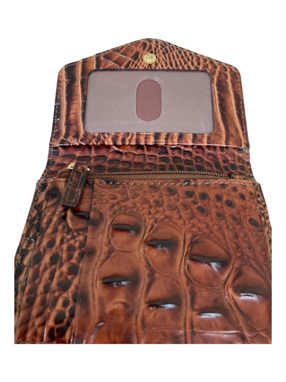 Brahmin Melbourne Pecan Brown Croc Embossed Leather Trifold Wallet - Picture 4 of 10